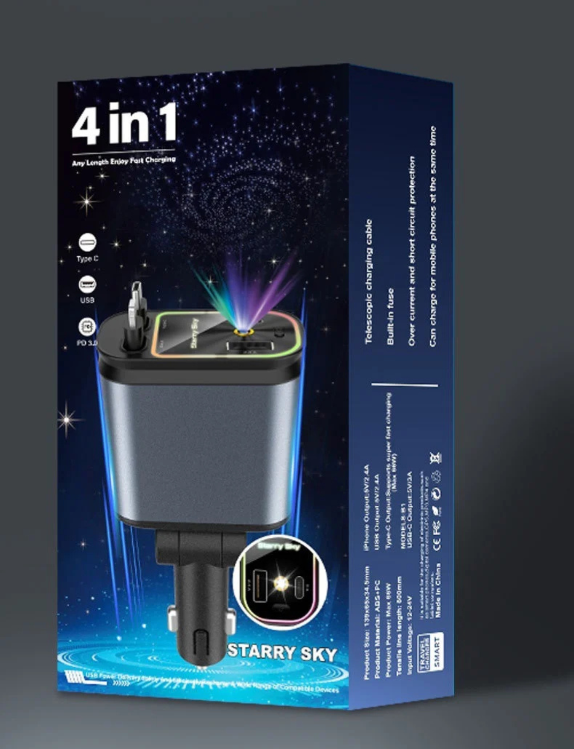 NightSky™ Retractable Fast‑Charge Car Adapter