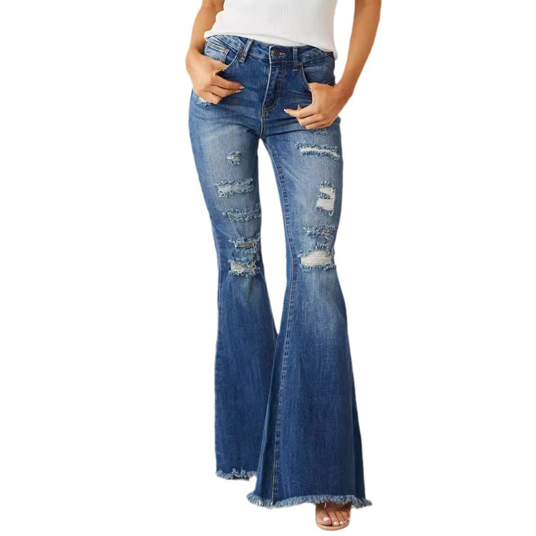 Retro Stretch Bell-Bottom Jeans