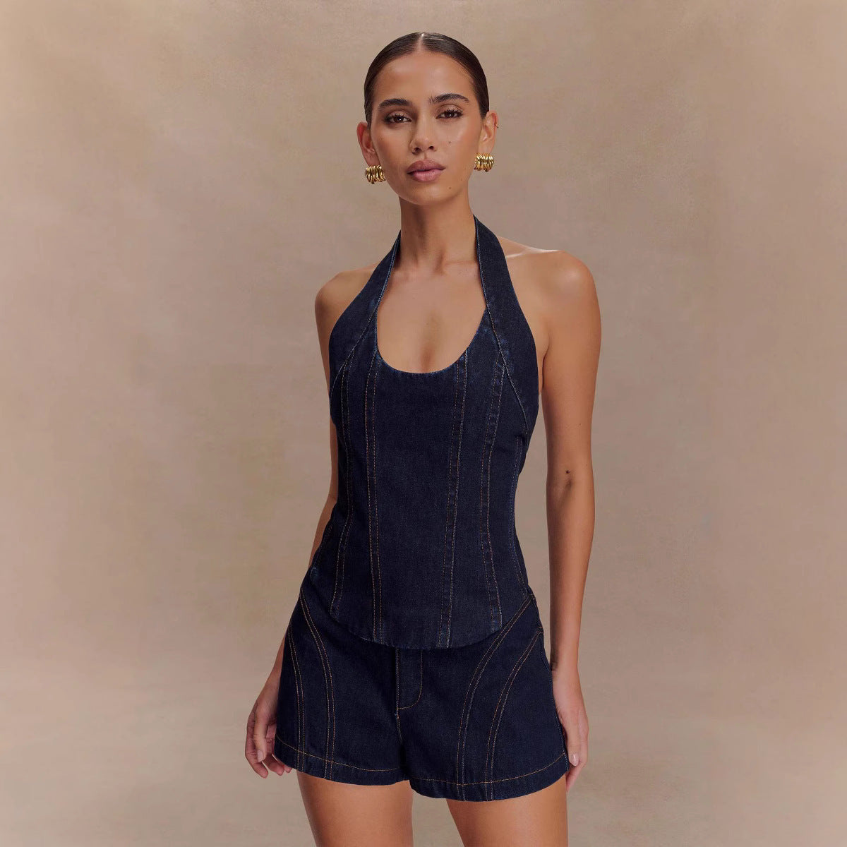 Denim Halter Short Set
