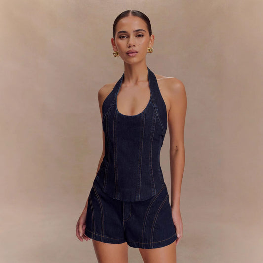 Denim Halter Short Set