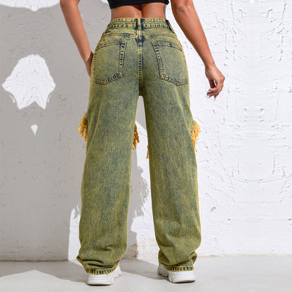 Light-Wash High-Rise Wide-Leg Jeans