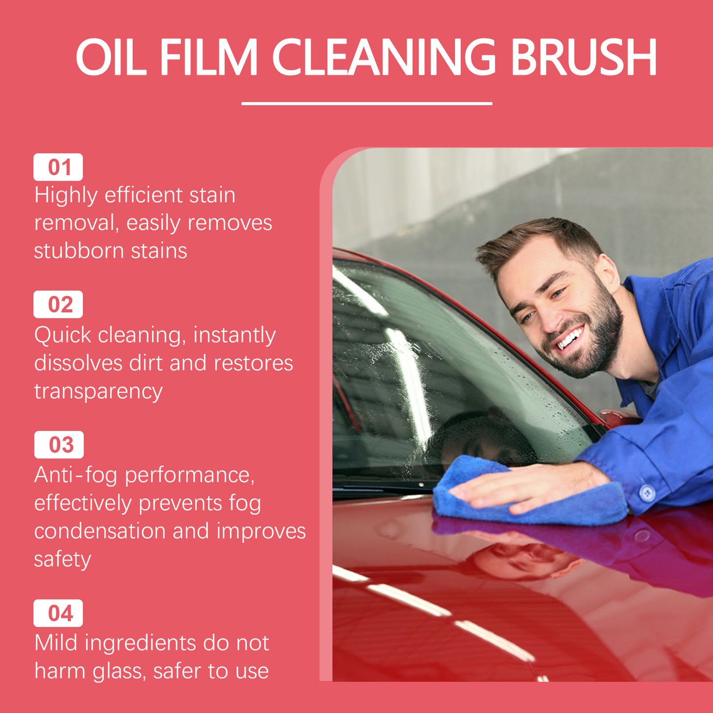 Car Glass Cleaner with Reusable Brush & Foam