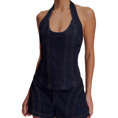 Denim Halter Short Set