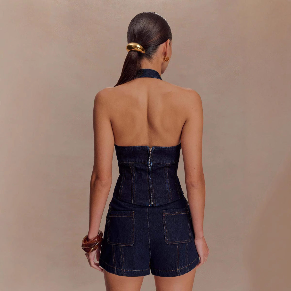 Denim Halter Short Set