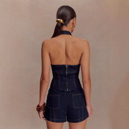 Denim Halter Short Set
