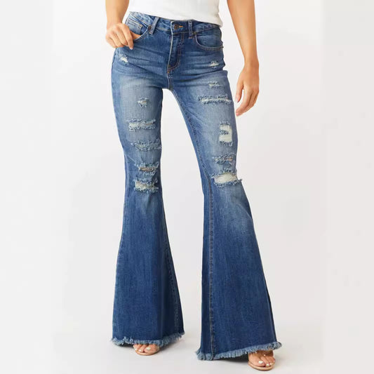 Retro Stretch Bell-Bottom Jeans